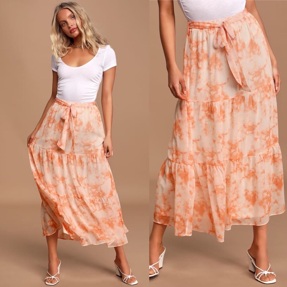 Breezy Days Orange Tie-Dye Tiered Maxi Skirt